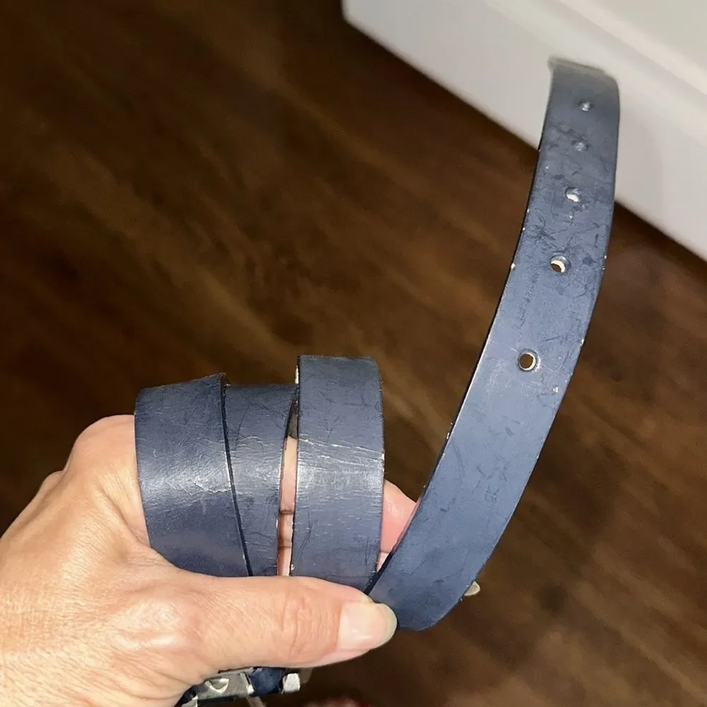Vintage Liz Claiborne Dark Navy Blue (Almost Black) Bonded Leather‎ Belt